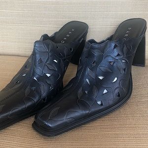 Fall Leather Cut Out Square Toe Pointed Toe Heels Mules Y2K Vintage